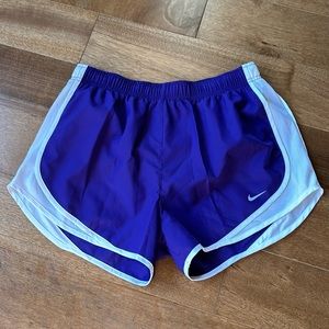Nike Dri-Fit shorts, purple/white, size L